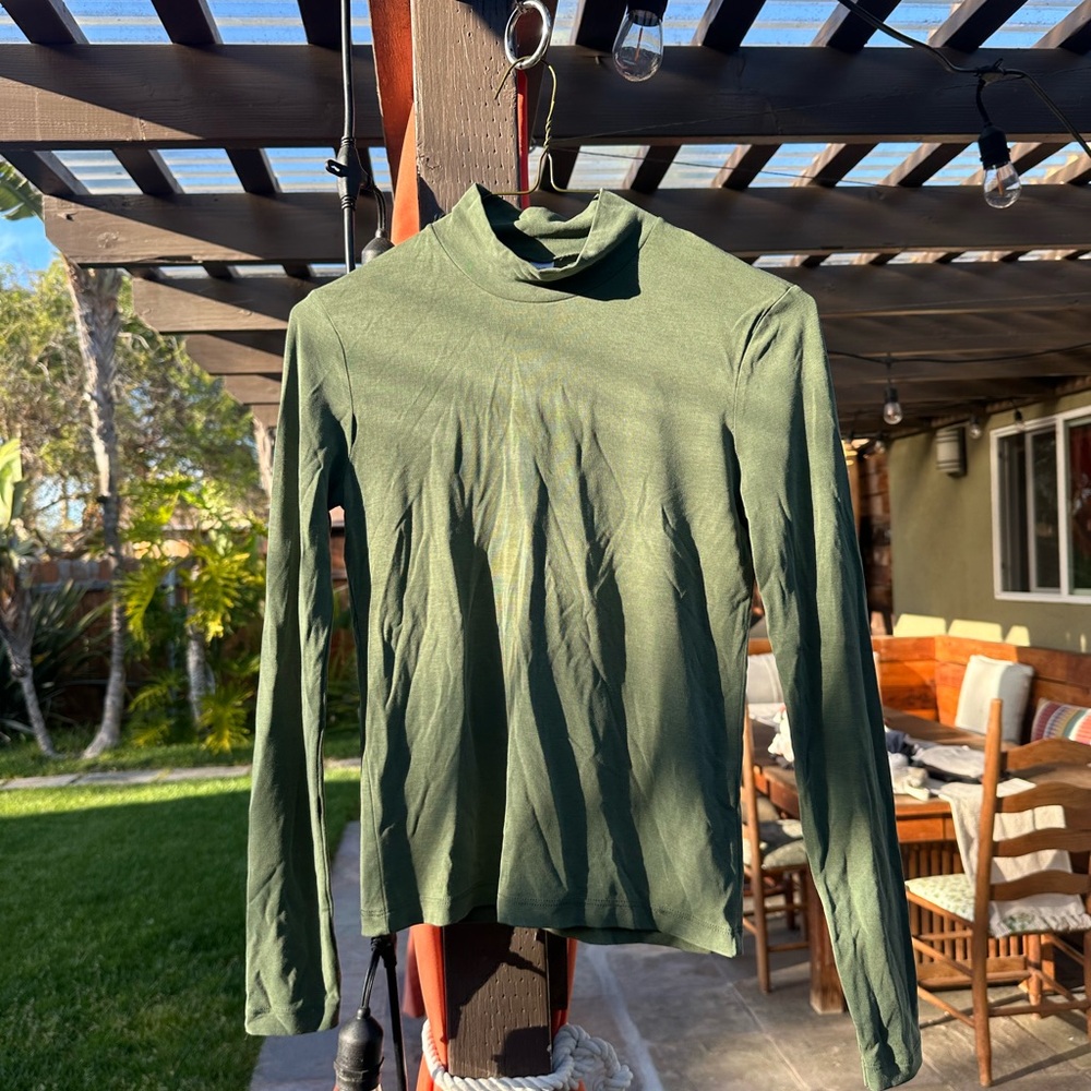 american apparel brushed cotton mock neck top - green